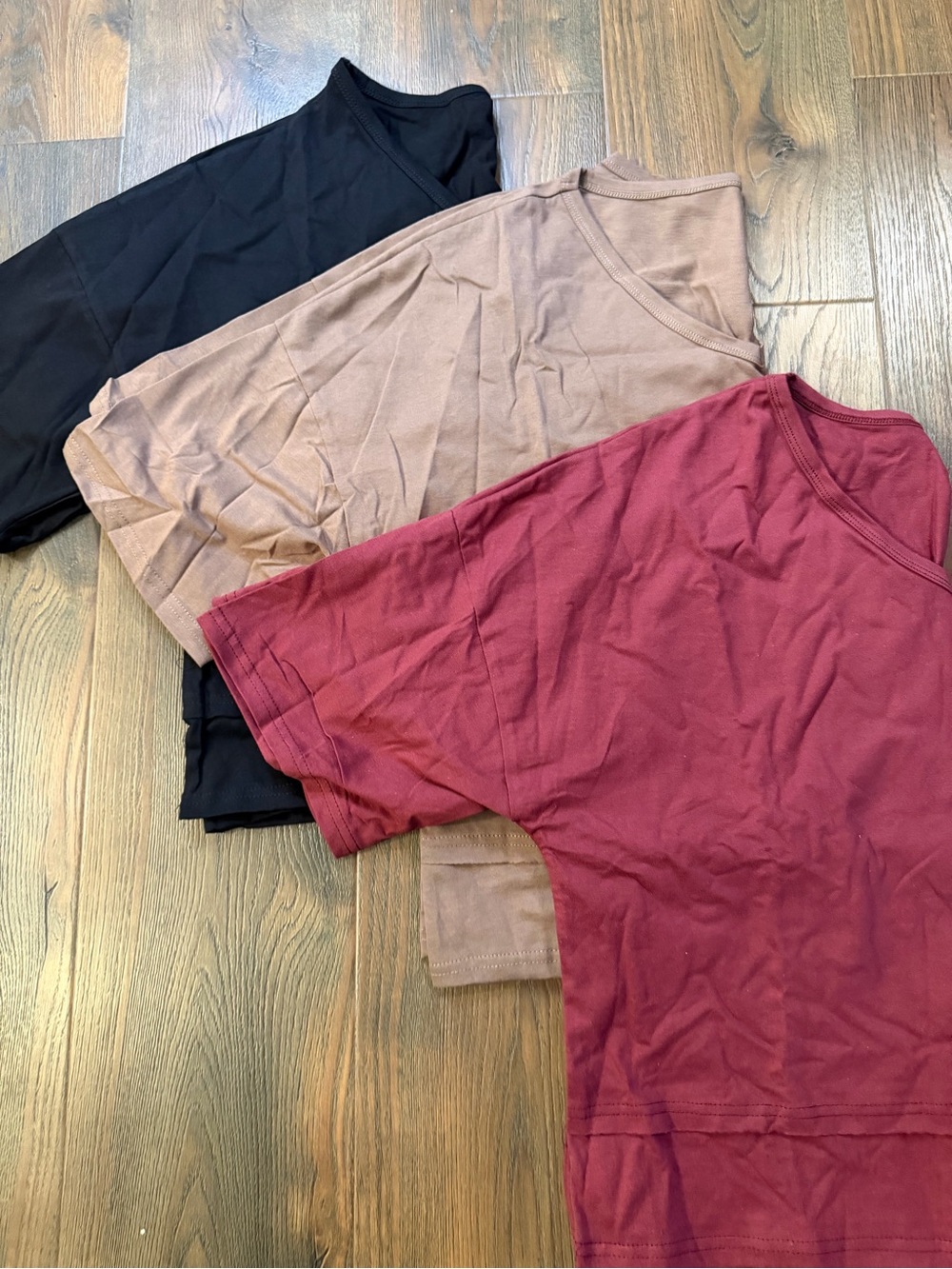 3-Pack V-Neck Tee Set in Black, Taupe, and Burgundy